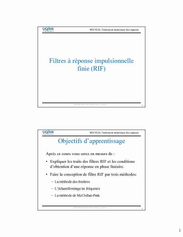 [PDF] Filtres à réponse impulsionnelle finie (RIF) Objectifs dapprentissage