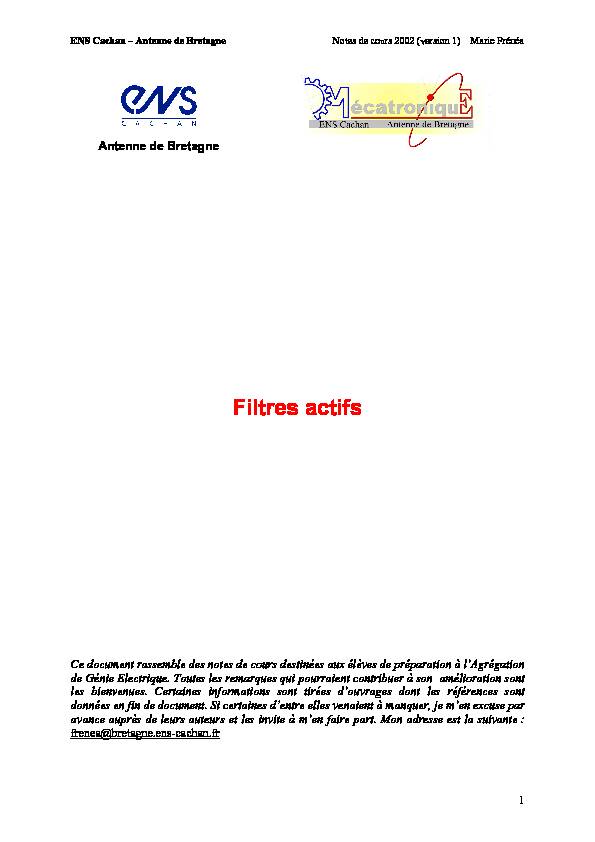 [PDF] Filtres actifs - Enseignement à lENS Rennes