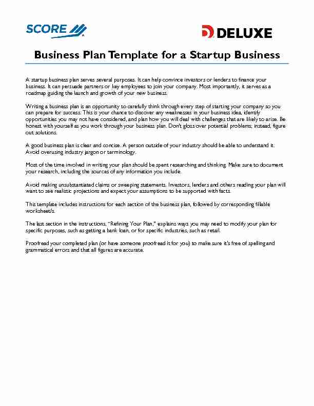 Business Plan Template for a Startup Business
