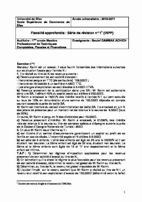 [PDF] Fiscalité approfondie : Série de révision n° 1 (IRPP) - Profiscal
