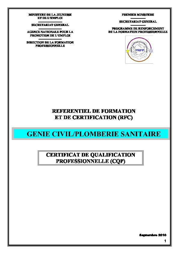 [PDF] GENIE CIVIL/PLOMBERIE SANITAIRE - Le Programme de