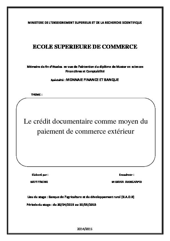 [PDF] Le crédit documentaire comme moyen du paiement de commerce