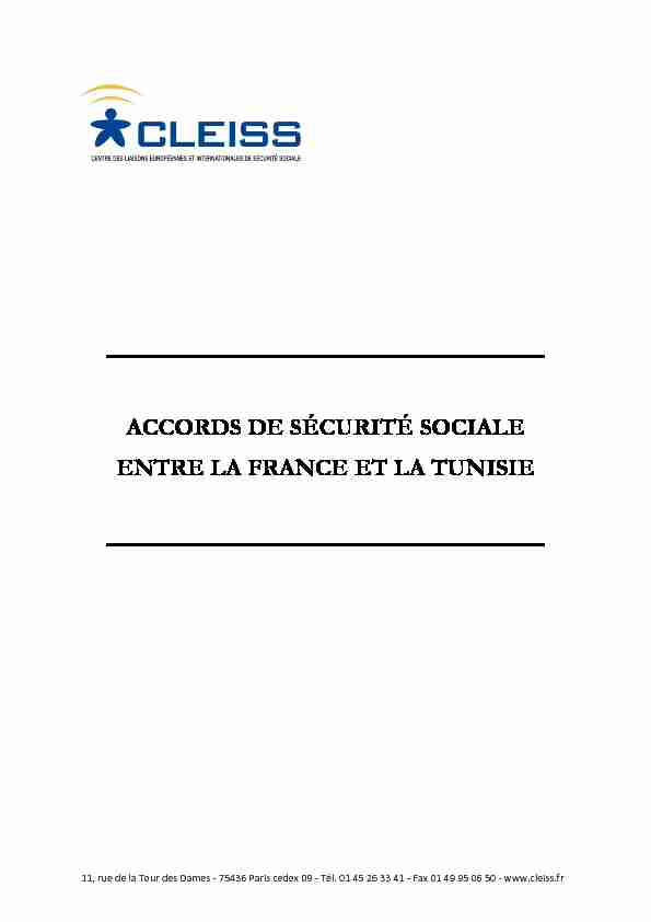 [PDF] Accord de Sécurité Sociale entre la France et la Tunisie - CLEISS