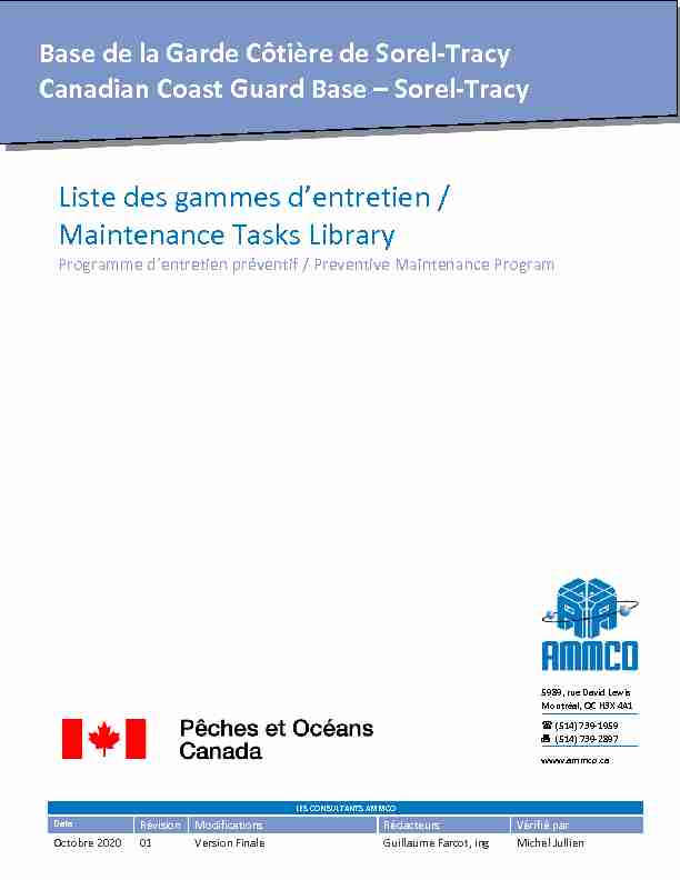 Liste des gammes dentretien / Maintenance Tasks Library