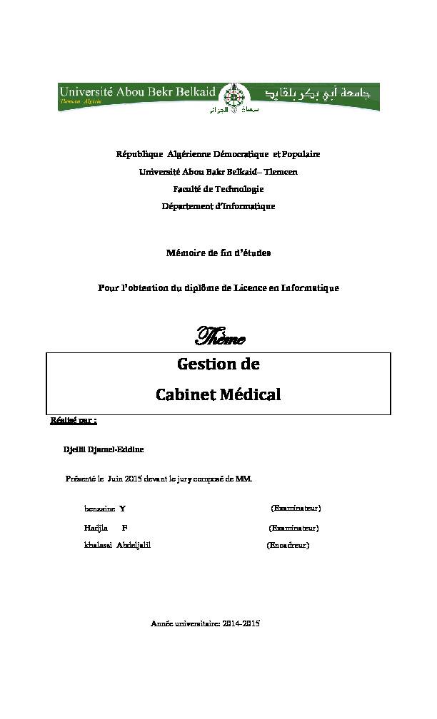 [PDF] Gestion de Cabinet Médical