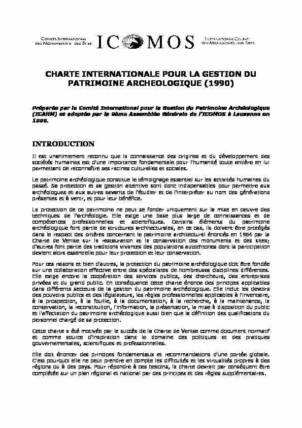 CHARTE INTERNATIONALE POUR LA GESTION DU PATRIMOINE