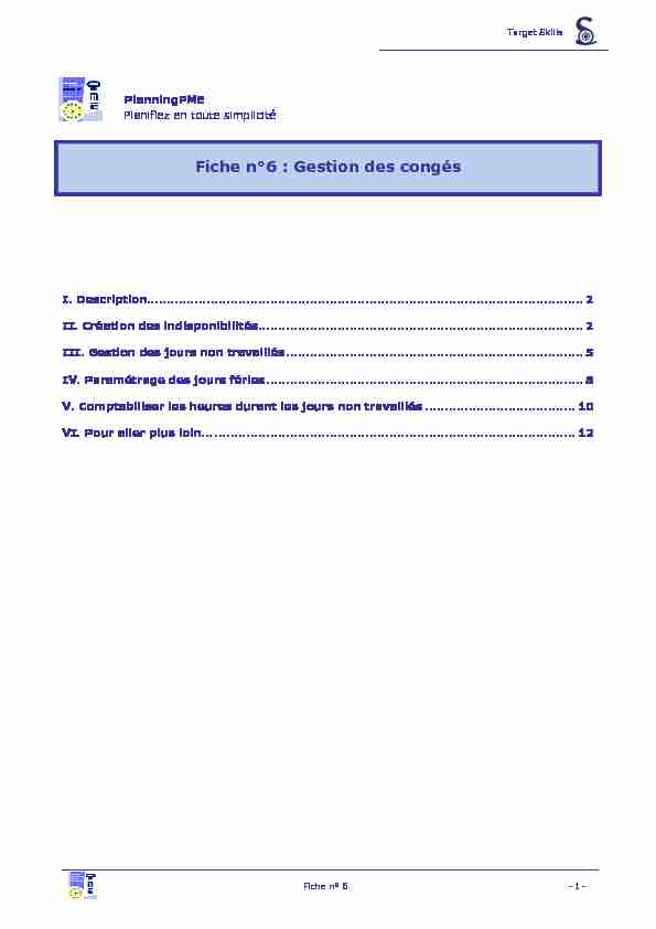 [PDF] Fiche n°6 : Gestion des congés - PlanningPME