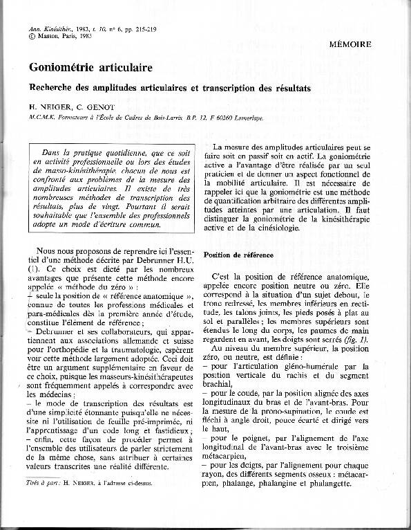 [PDF] Goniométrie articulaire - Kinedoc