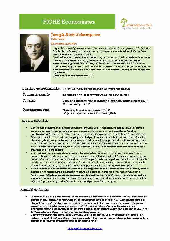 [PDF] Schumpeter - FICHE Economistes