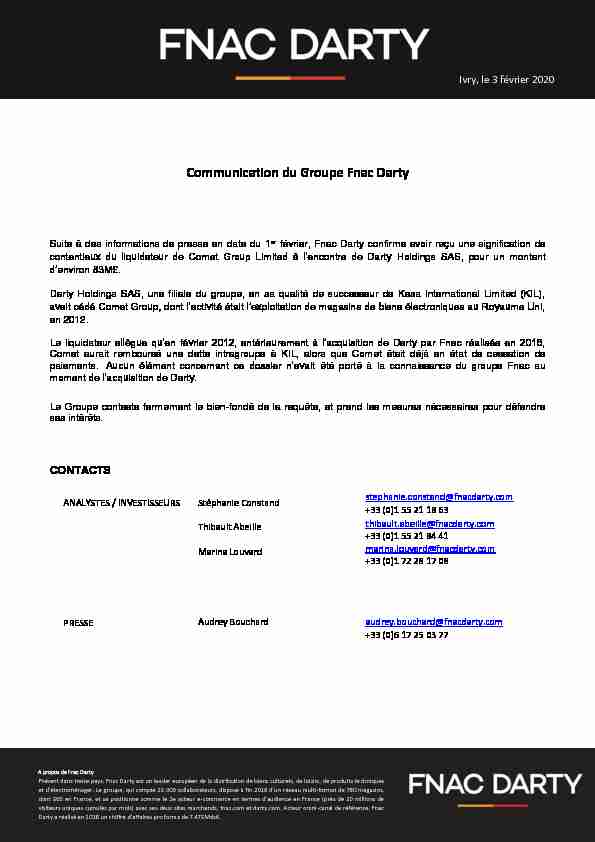 Communication du Groupe Fnac Darty