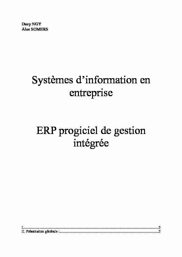 Systèmes d’information en entreprise ERP progiciel de gestion