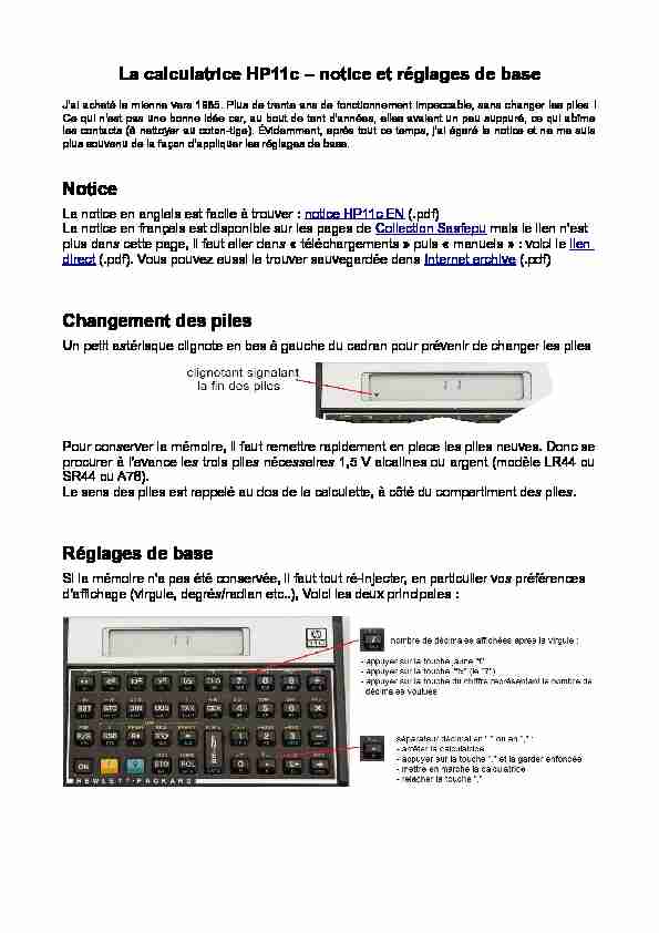 La calculatrice HP11c – notice et réglages de base Notice