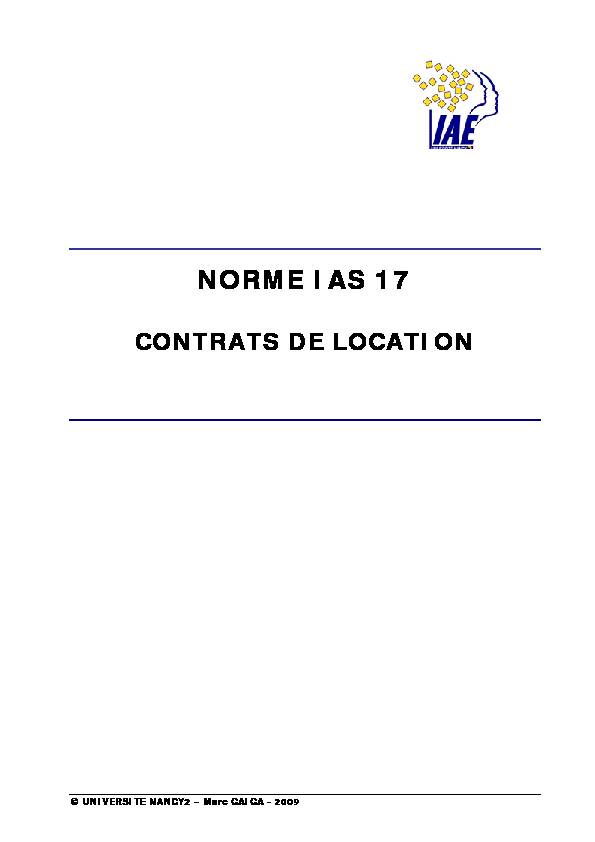 Norme IAS 17 - contrats de location