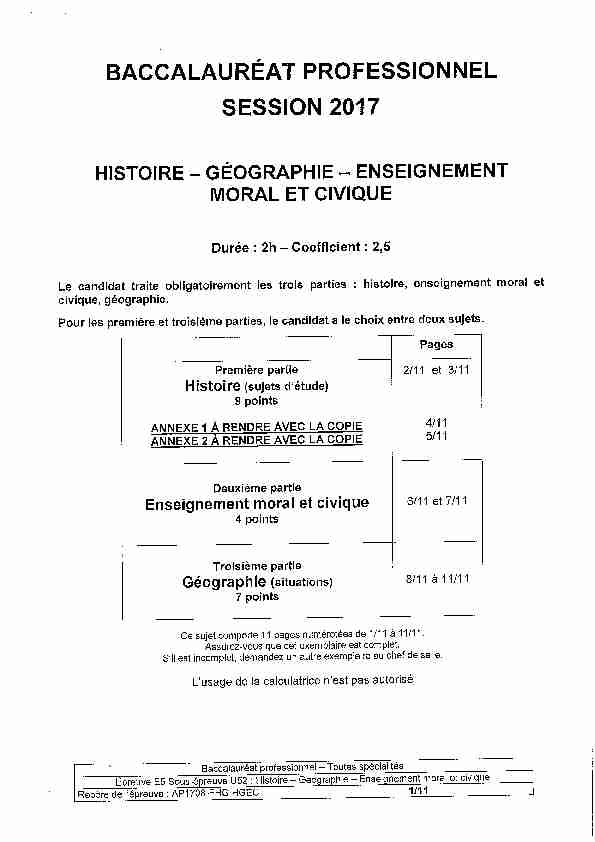 [PDF] Baccalauréat professionnel - Histoire Géographie EMC