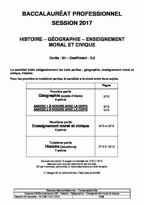 [PDF] BACCALAURÉAT PROFESSIONNEL SESSION 2017 - Lettres-Histoire