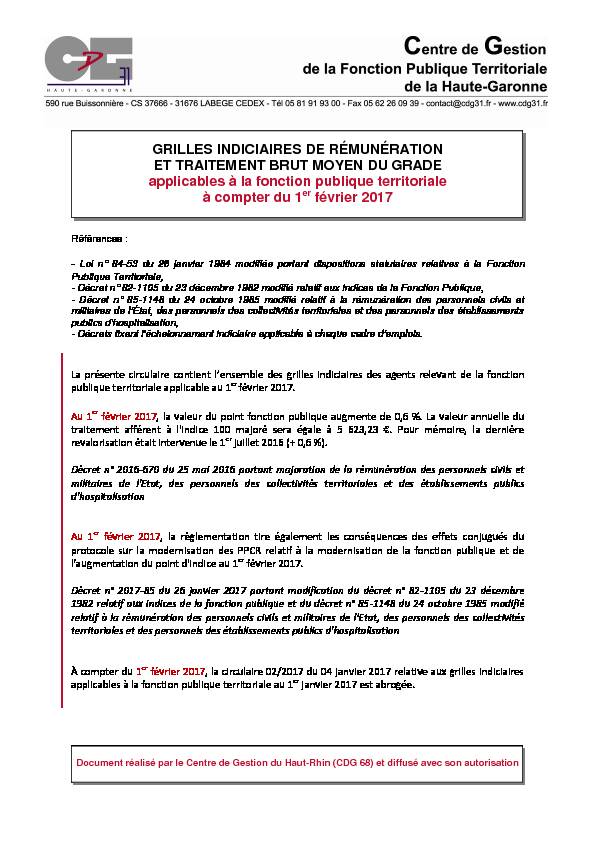 [PDF] GRILLES INDICIAIRES DE RÉMUNÉRATION ET  - CDG31