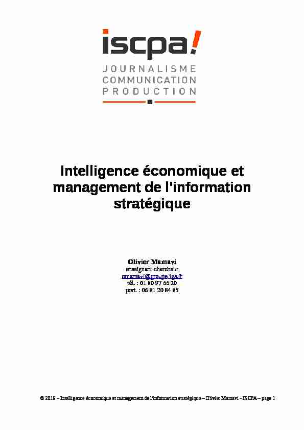[PDF] Intelligence économique et management de linformation stratégique