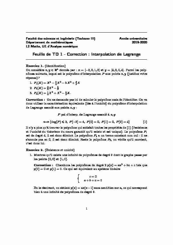 [PDF] Feuille de TD 1 - Correction : Interpolation de Lagrange