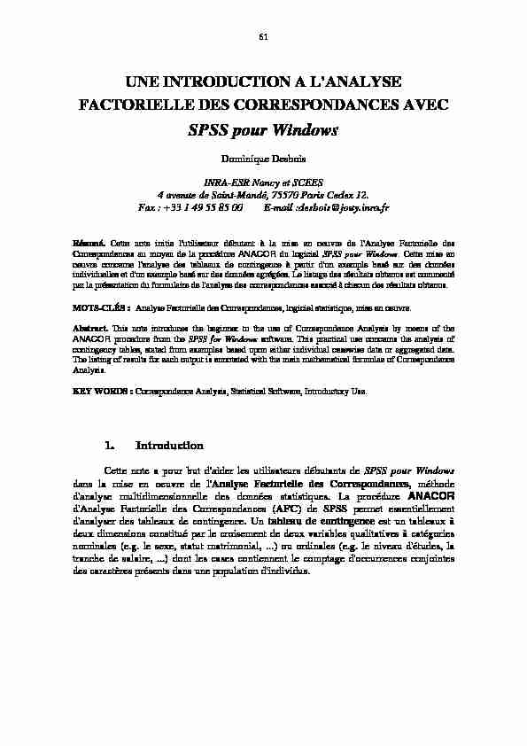 SPSS pour Windows - Inria