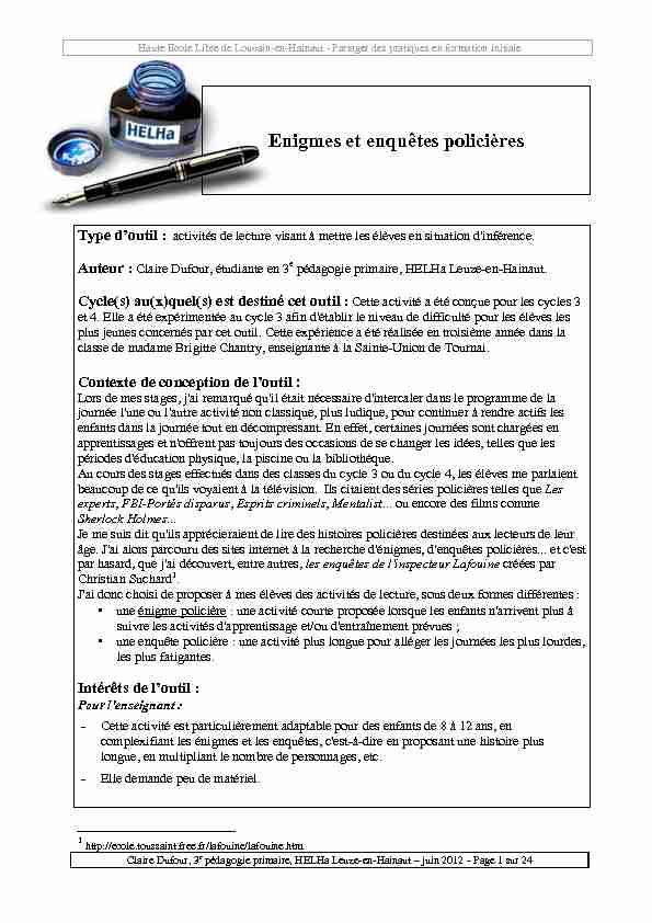 [PDF] Enigmes et enquêtes policières - Partager des pratiques