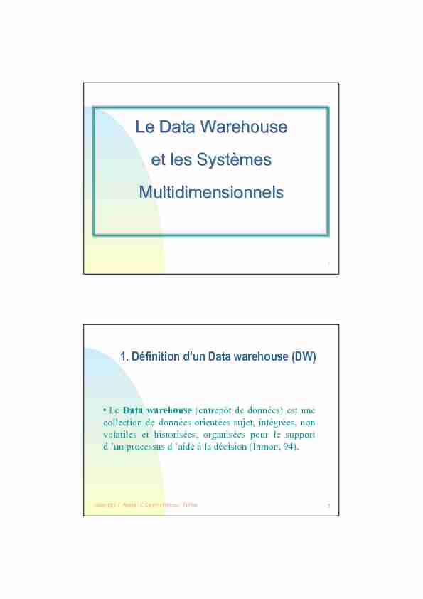 [PDF] Le Data Warehouse et les Systèmes Multidimensionnels