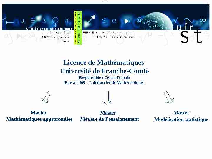 Licence de Mathématiques Université de Franche-Comté