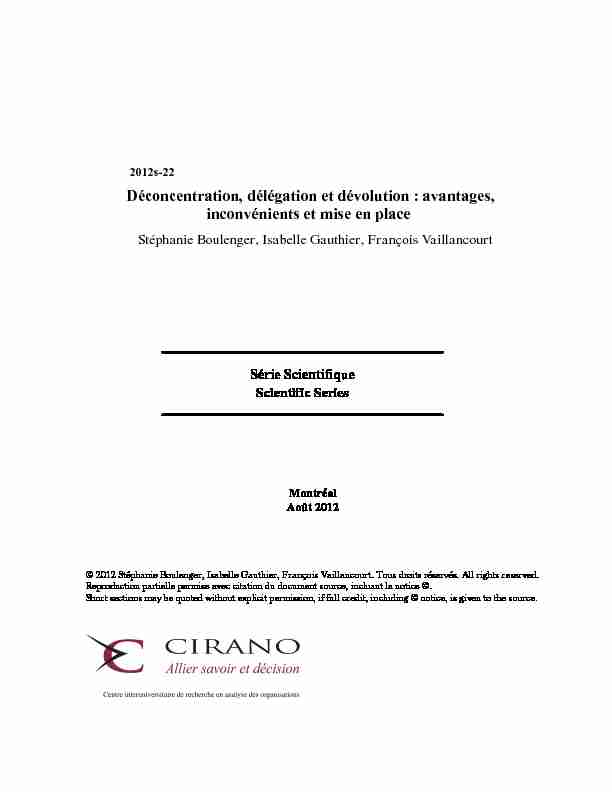 [PDF] Déconcentration, délégation et dévolution: avantages  - CIRANO