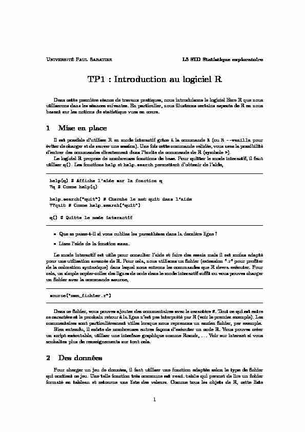 [PDF] TP1 : Introduction au logiciel R