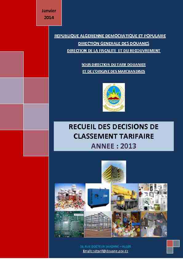 [PDF] RECUEIL DES DECISIONS DE CLASSEMENT TARIFAIRE ANNEE