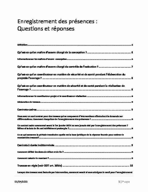 Enregistrement des présences : Questions et réponses