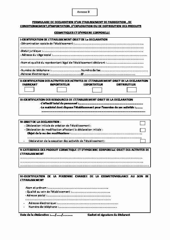 [PDF] FORMULAIRE DE DECLARATION DUN  - Pharmaciema