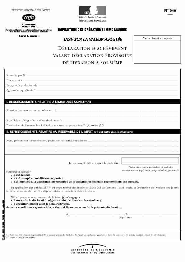 [PDF] Imprimé 940 Imposition des opérations immobilières TVA - Amue