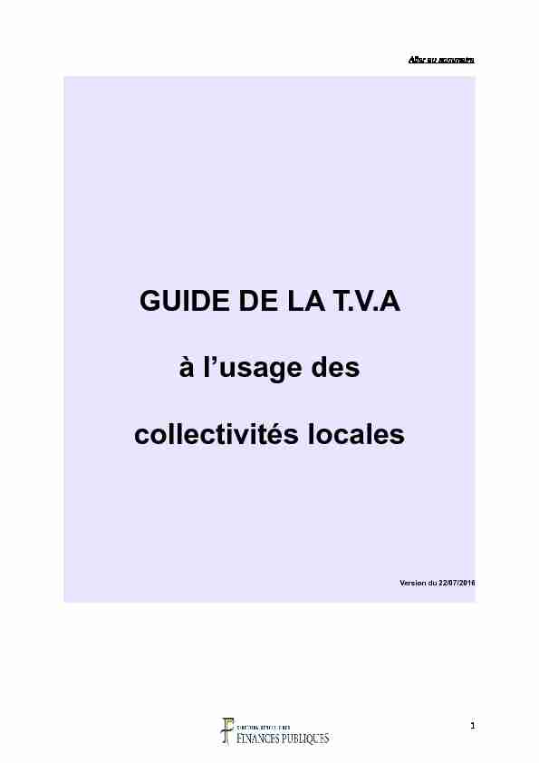 [PDF] GUIDE DE LA TVA à lusage des collectivités locales