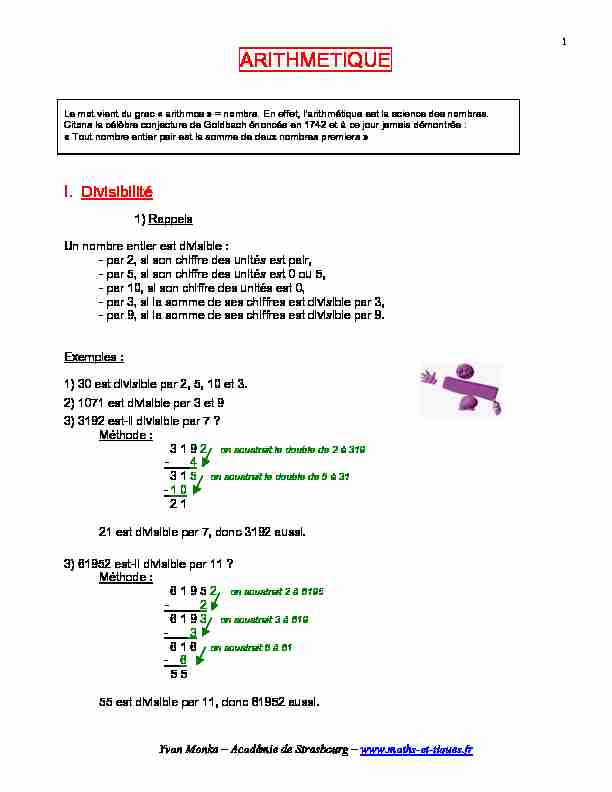 [PDF] ARITHMETIQUE - maths et tiques