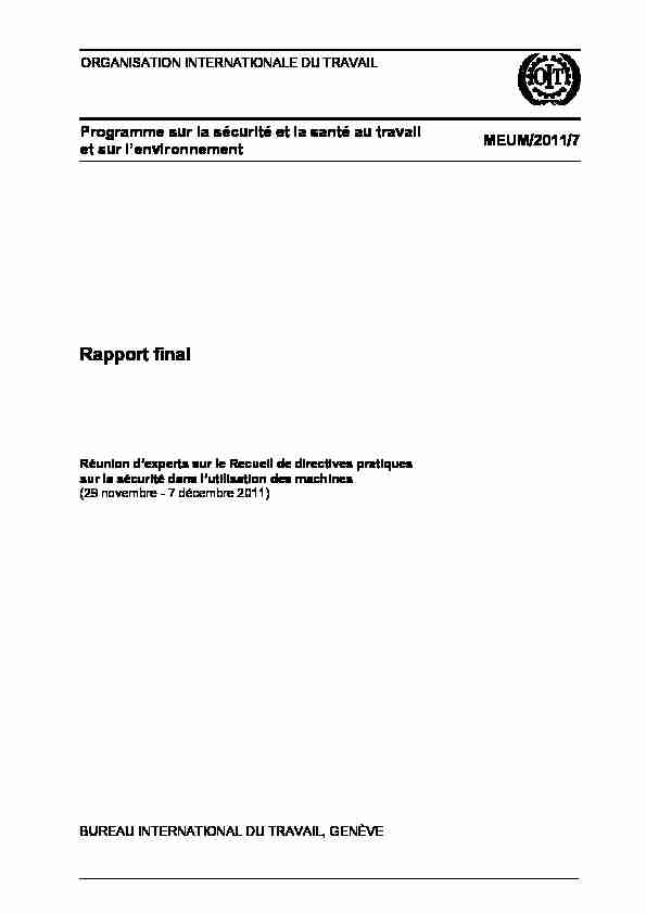 Rapport final - Réunion dexperts sur le Recueil de directives