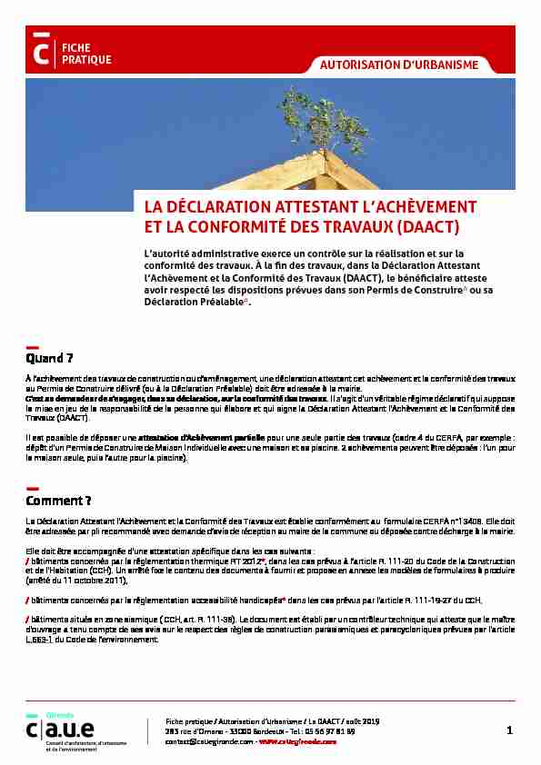 [PDF] LA DÉCLARATION ATTESTANT LACHÈVEMENT ET LA