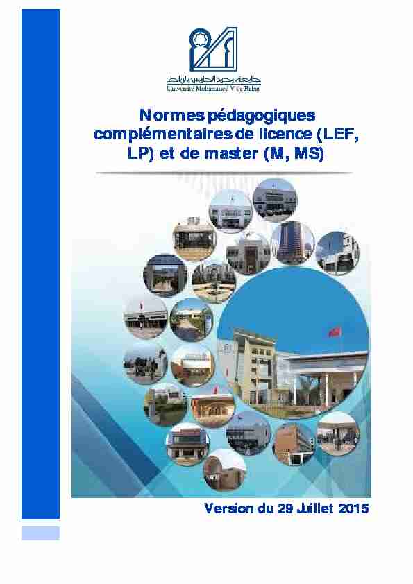 Normes pédagogiques complémentaires de licence (LEF LP) et de