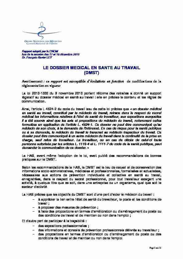 [PDF] LE DOSSIER MEDICAL EN MEDECINE DU TRAVAIL - Conseil