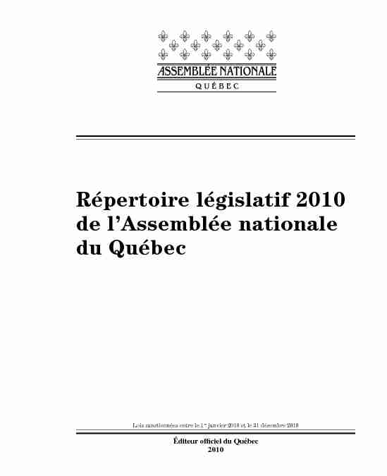 Répertoire législatif 2010 de lAssemblée nationale du Québec