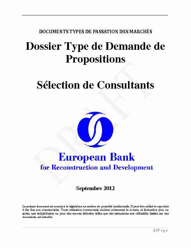 Dossier Type de Demande de Propositions Sélection de Consultants