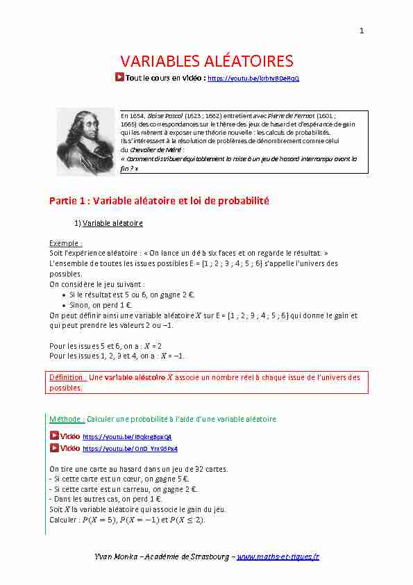 [PDF] VARIABLES ALÉATOIRES - maths et tiques