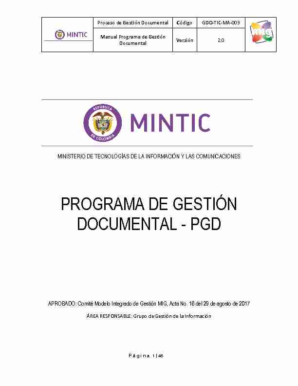 [PDF] PROGRAMA DE GESTIÓN DOCUMENTAL - PGD - MinTIC