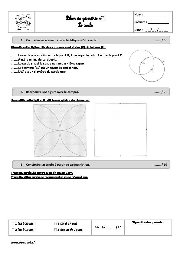 [PDF] Bilan de géométrie n°1 Le cercle - Cenicienta