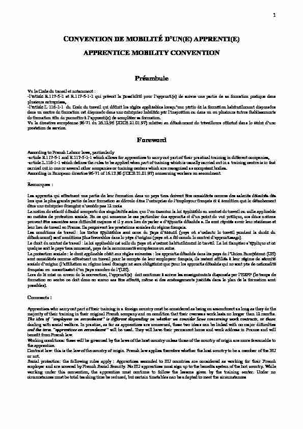 [PDF] CONVENTION DE MOBILITÉ DUN(E) APPRENTI(E) - ESFF
