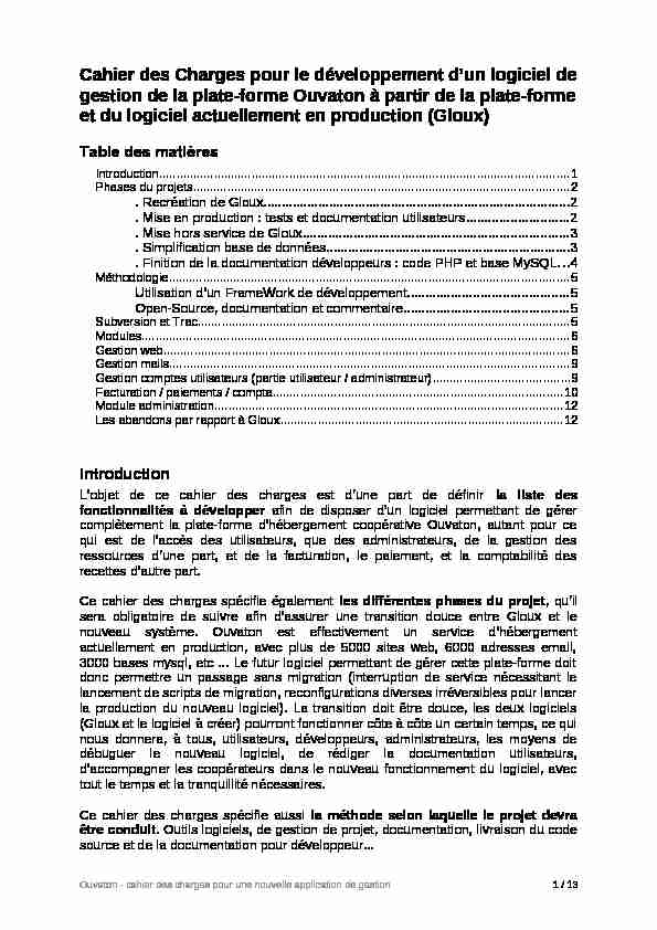 [PDF] Cahier des Charges pour le développement dun  - Ouvatoncoop