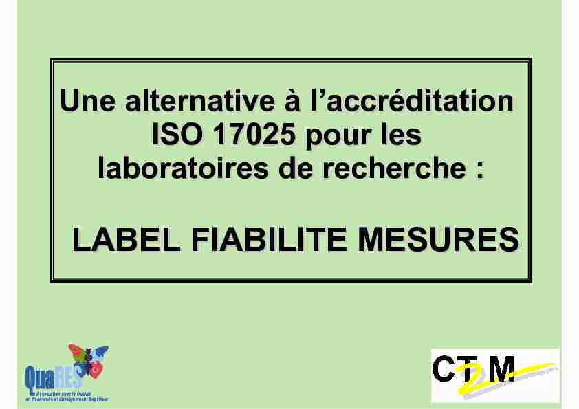 [PDF] Label qualité en métrologie - QuaRES