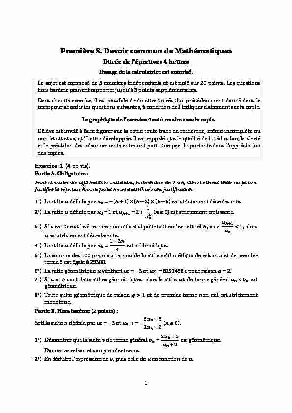 [PDF] Première S Devoir commun de Mathématiques - Mathparadise