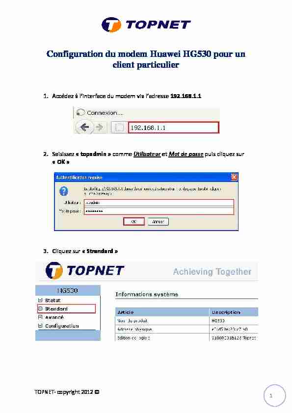 [PDF] Configuration Huawei HG530 client particulier - TOPNET