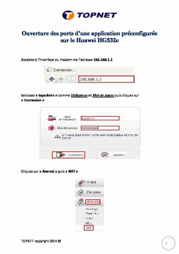 [PDF] Ouverture des ports manuellement sur le Huawei HG532e - TOPNET