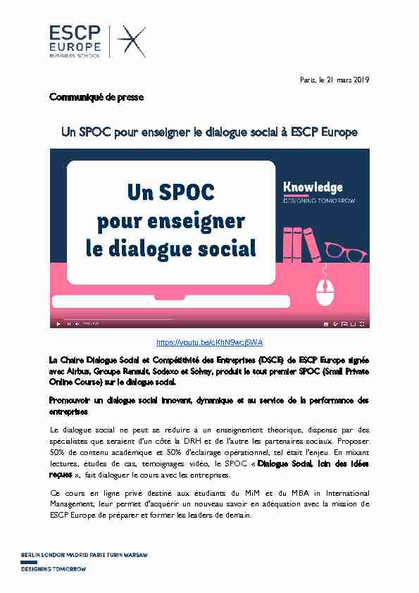 Un SPOC pour enseigner le dialogue social à ESCP Europe